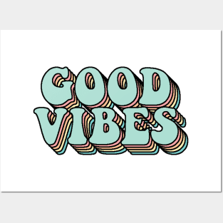 Blue Rainbow Good Vibes Text Posters and Art